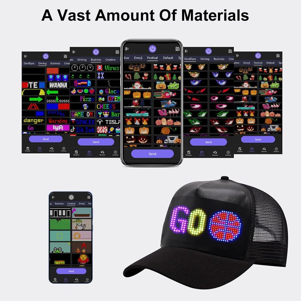 3309 LED Cap, Bluetooth APP Control Programmable LED Hat Display Screen - Picture 6 of 8